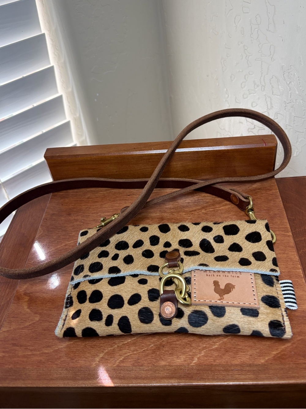 Meanwhile Back on the Farm Genuine Hair-On-Hide Leopard Print Crossbody